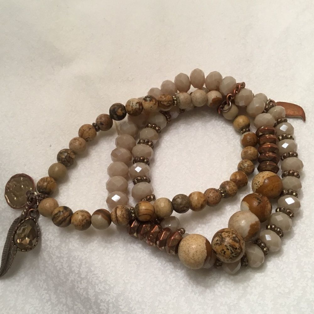 Three Strand Copper & White Stretch Bracelet